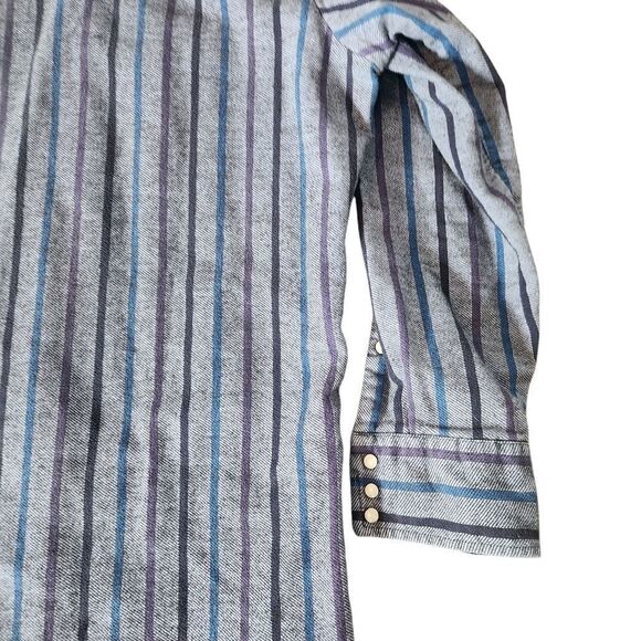 Vtg Saddle King Western Shirt Mens 2X: 18.5 Long Sleeve Blue Stripe Pearl Snap - Picture 3 of 9